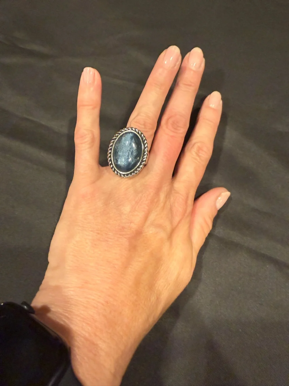Vintage Sterling Silver Blue Statement Ring Large Oval Cabochon Boho